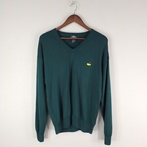 Masters Clubhouse Collection Sweater Mens XL Green Merino Wool V Neck Italy